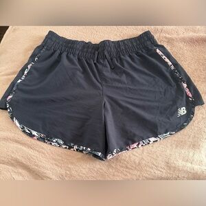New Balance Black Athletic Shorts with Pink-Pattern Trim